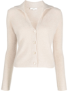 Vince Polo Button Cashmere Cardigan In White Sand