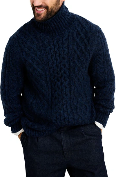 Alex Mill Cable Stitch Turtleneck Fisherman Sweater In Blue