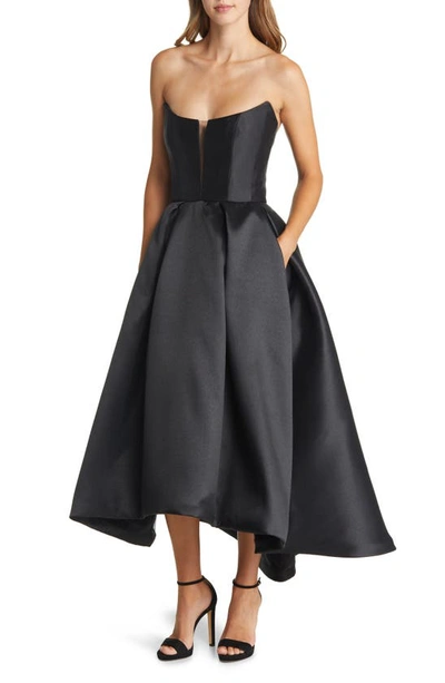 Amsale Strapless Satin Gown In Black