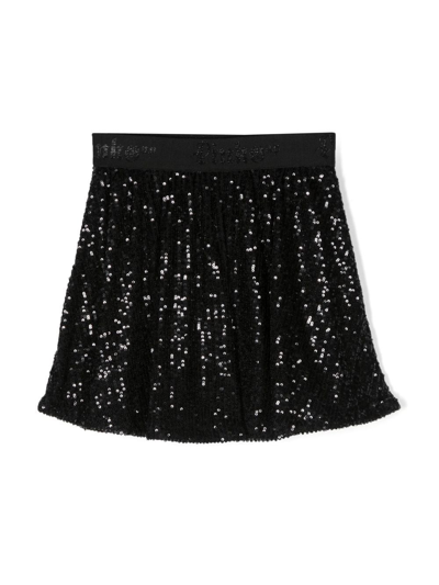 Pinko Kids' Sequin Flared Skirt In Black