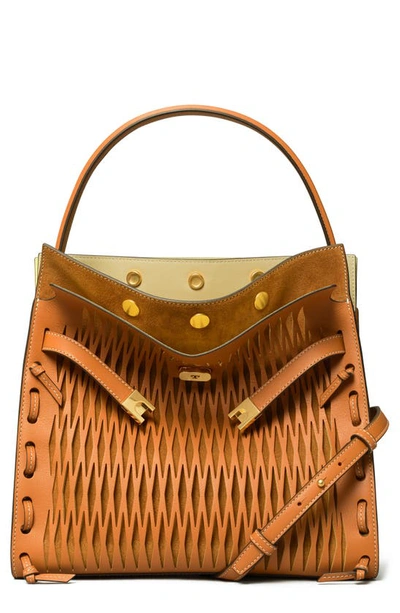 Tory Burch Lee Radziwill Cutout Leather Double Bag In English Tan