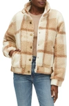 MICHAEL STARS ROSE PLAID FAUX SHEARLING JACKET