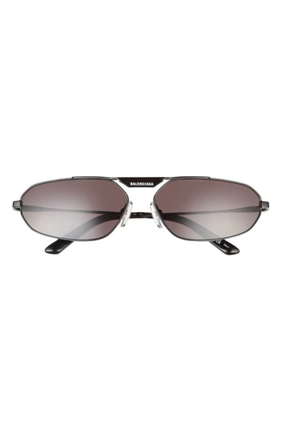 Balenciaga 64mm Oval Sunglasses In Gun Metal