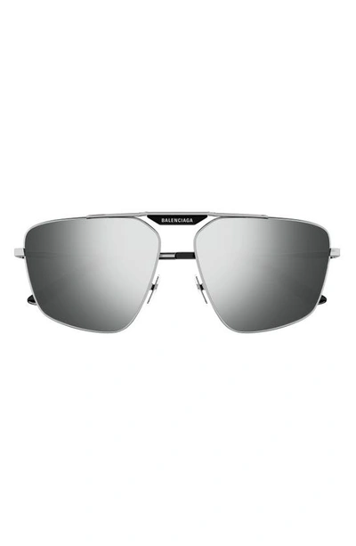 Balenciaga Men's Logo Top Bar Metal Aviator Sunglasses In Silver
