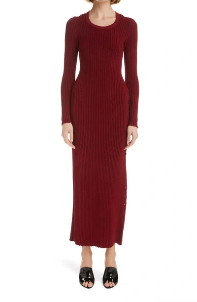 Alaïa Side Button Rib Maxi Dress In Bordeaux