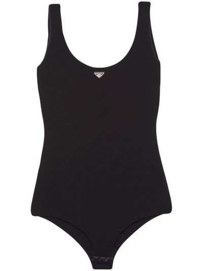 Prada Stretch Jersey Bodysuit In Black