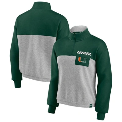 Fanatics Branded Green/heathered Gray Miami Hurricanes Sideline To Sideline Colorblock Quarter-zip J In Green,heathered Gray