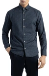 Soft Cloth Cotton Button-up Shirt In Navy Waves Print