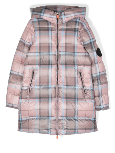 Save The Duck Teen Millie Plaid Check-print Coat In Pink