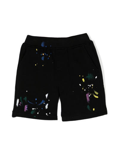 Mostly Heard Rarely Seen 8-bit Kids' Paint-splatter Cotton Shorts In Black