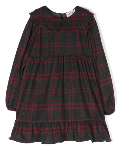 Douuod Kids' Check-print Long-sleeve Dress In Grigio