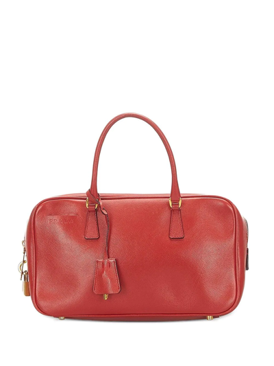 Pre-owned Prada Logo-embossed Leather Tote Bag In Red