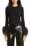 ALICE AND OLIVIA DELAINA FEATHER CUFF CROP TOP