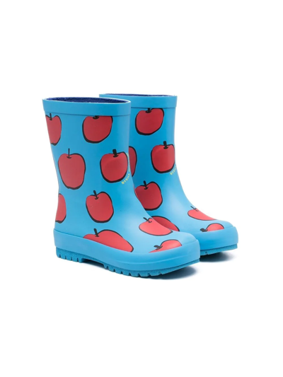 Stella Mccartney Kids' Apple-print Rubber Rain Boots In Light Blue