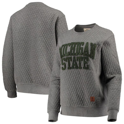 Pressbox Heathered Gray Michigan State Spartans Moose Applique Quilted Crewneck Sweatshirt In Heather Charcoal