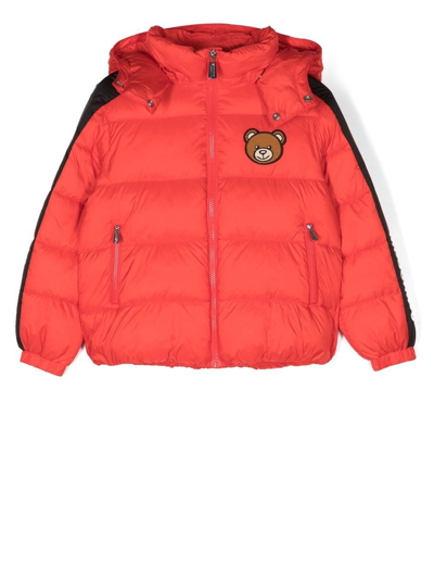 Moschino Kids' Toy-bear Patch Padded Jacket In Rossa
