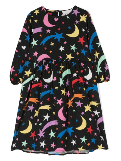 Stella Mccartney Babies' Graphic-print Long-sleeve Dress In Black