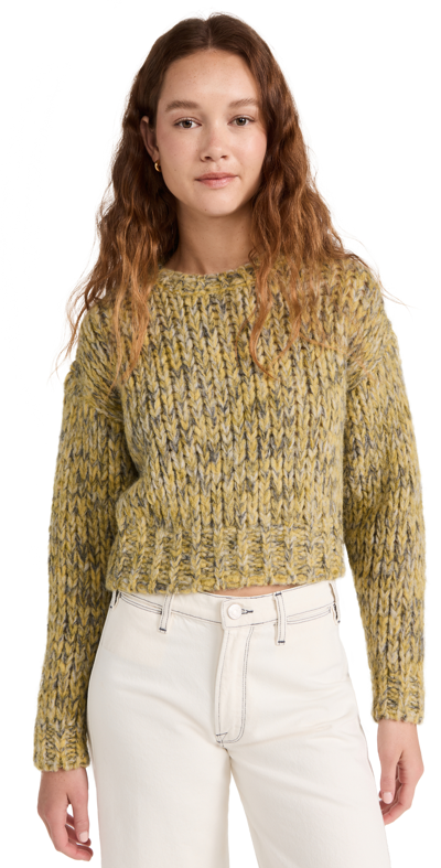 Frame Cropped Marl Crew Neck Sweater In Yellow