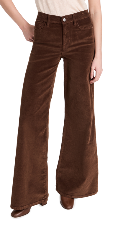 Frame Le Palazzo Wide-leg High-rise Cotton-blend Trousers In Brown