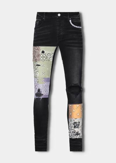 Amiri Aged Black Bandana Art Patch Jeans | ModeSens