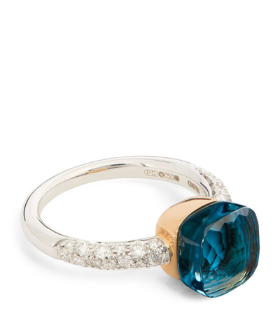 Pomellato Mixed Gold, Diamond, Topaz And Turquoise Nudo Ring In Blue