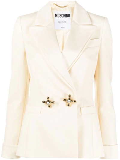 Moschino Faucet Handle Double-breasted Blazer In Beige