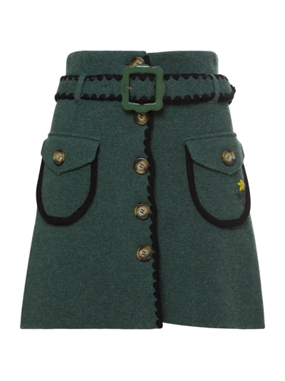 Cormio Helga Belted Wool Mini Skirt In Green
