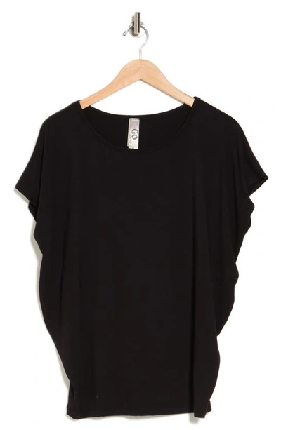 Go Couture Cap Sleeve Dolman Tee In Black Print 1