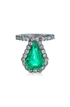 Mindi Mond Colombian Emerald & Diamond Shield Ring In Em/ Silver/ Gold