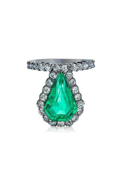 Mindi Mond Colombian Emerald & Diamond Shield Ring In Em/ Silver/ Gold