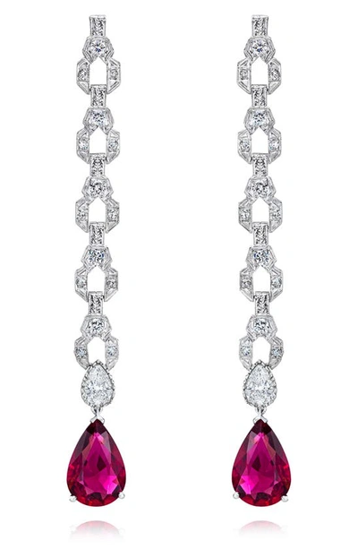 Mindi Mond Rubellite & Diamond Drop Earrings In Rubellite/ Dia/ Plat