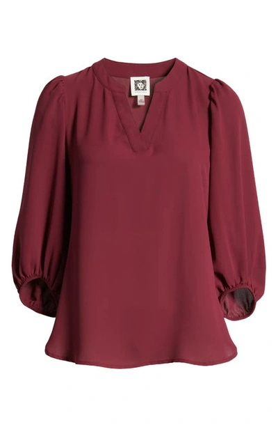 Anne Klein Split Neck Balloon Sleeve Blouse In Chianti
