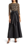 Pisarro Nights Sequin Bodice Gown In Black/ Gold