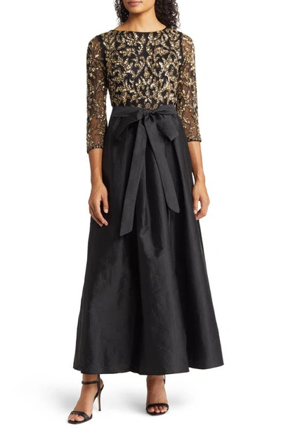 Pisarro Nights Sequin Bodice Gown In Black/ Gold