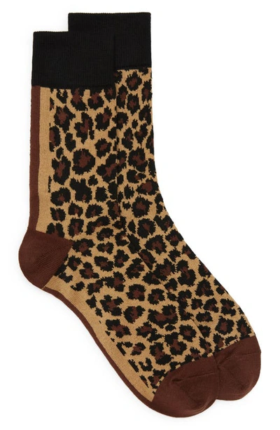 Sacai Leopard Jacquard Socks In 651 Beige