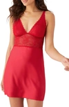 B.tempt'd By Wacoal No Strings Attached Lace & Satin Chemise In Crimson Red
