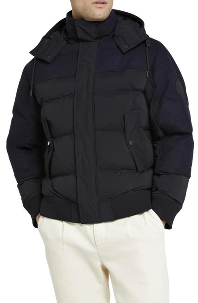 Ted Baker Ventry Puffer Bomber Jacket With Removable Hood In Navy