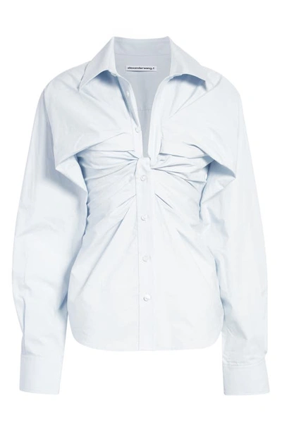 Alexander Wang Twist Front Cotton Poplin Button-up Shirt In Xenon Blue