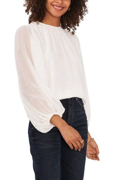 Vince Camuto Foil Dot Balloon Sleeve Blouse In White