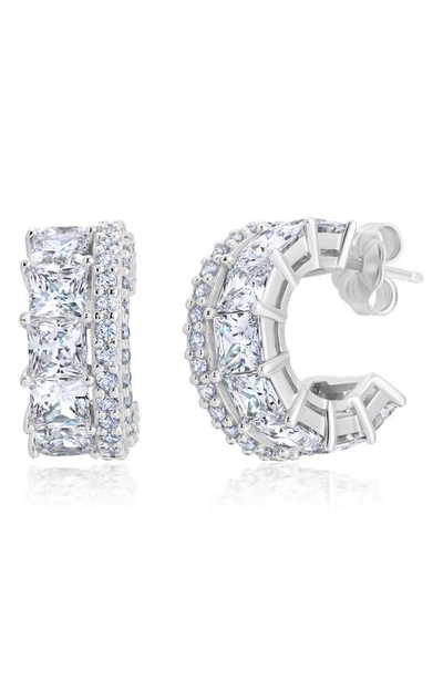 Crislu Cubic Zirconia Huggie Hoop Earrings In Platinum