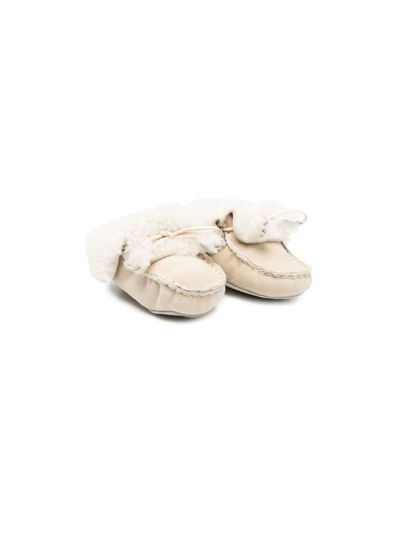 Bonpoint Babies' Shearling-trim Lace-up Pre-walkers In Neutrals