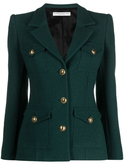 Alessandra Rich Woman Single Breasted Jacket In Green Tweed Boucle