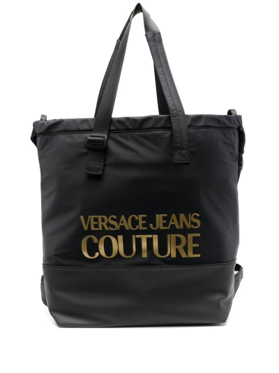 Versace Jeans Couture Logo-print Tote Bag In Black