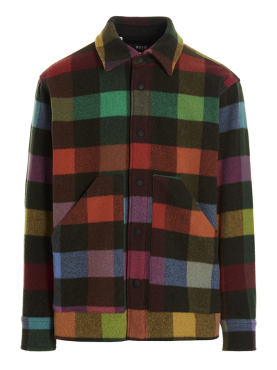 Msgm Maxi Check Print Wool Blend Over Shirt In Multicolor