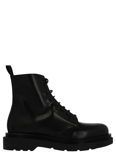Buttero Leather Combat Boots In Black
