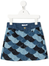 CHLOÉ KIDS BLUE PATCHWORK DENIM MINI SKIRT