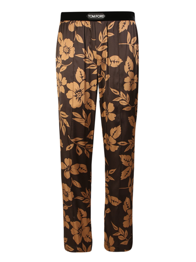 Tom Ford Silk Pyjama-style Trousers For An Elevated Look By  In Marrón