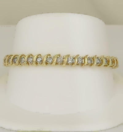 Pre-owned Royaljewels_26 7 Ct 14k Yellow Gold Over Round S-link Diamond Tennis Women's Bracelet 7.5" Inch