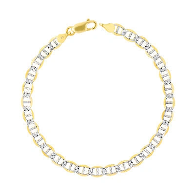 Pre-owned Nuragold 10k Yellow Gold Solid 5mm Pave Diamond Cut Mariner Anchor Link Chain Bracelet 9"