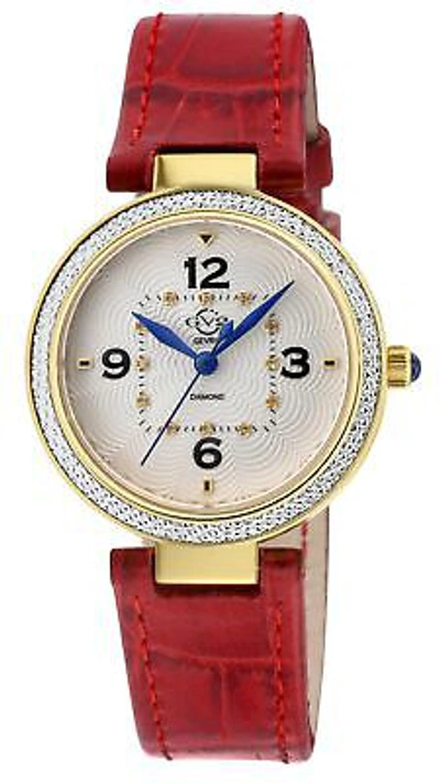 Pre-owned Gv2 By Gevril Women 14201-2 Piemonte Diamond Swiss Quartz Ipyg Red Leather Watch